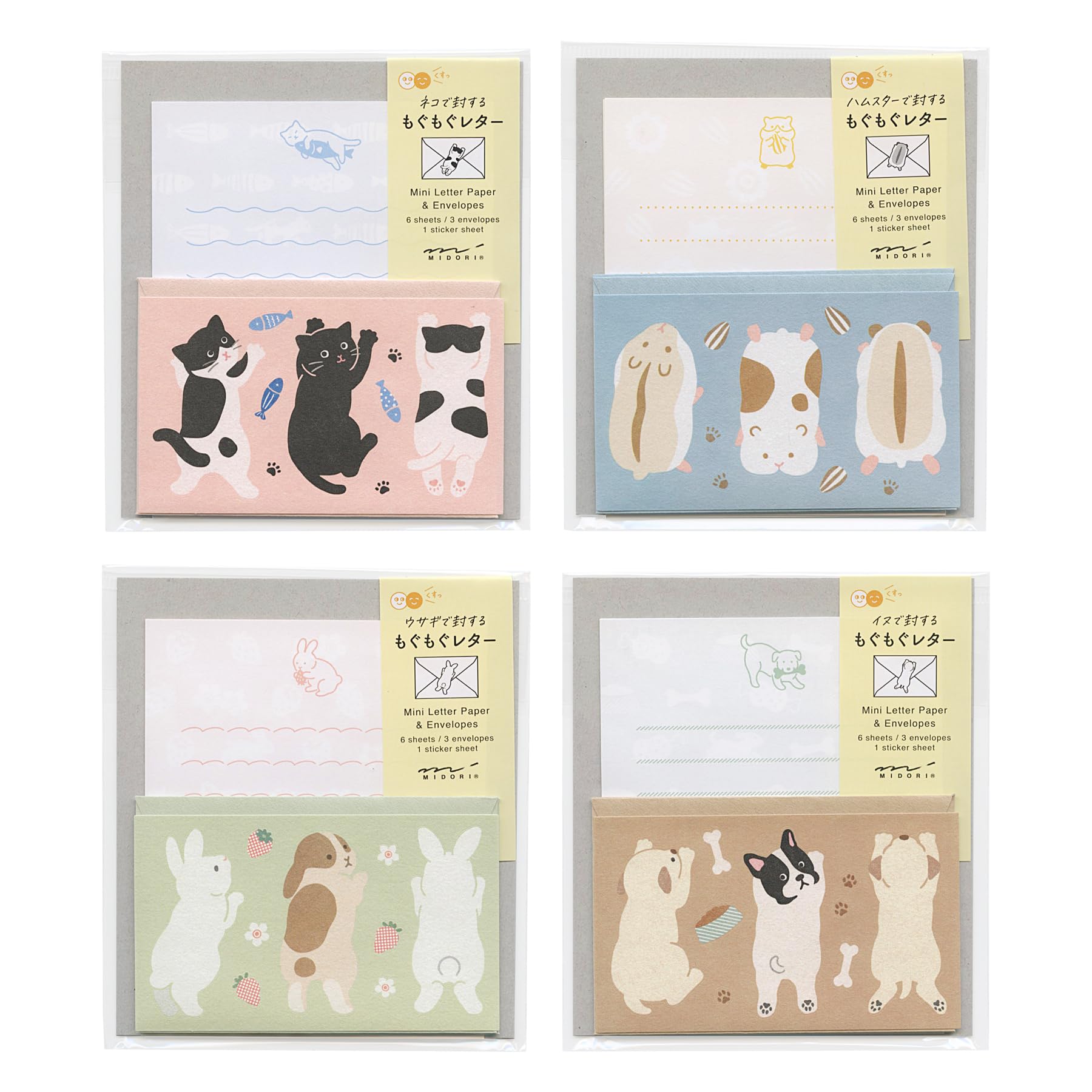 Midori 86935006 Mini Letter Set, 935, with Stickers, Mogumogu